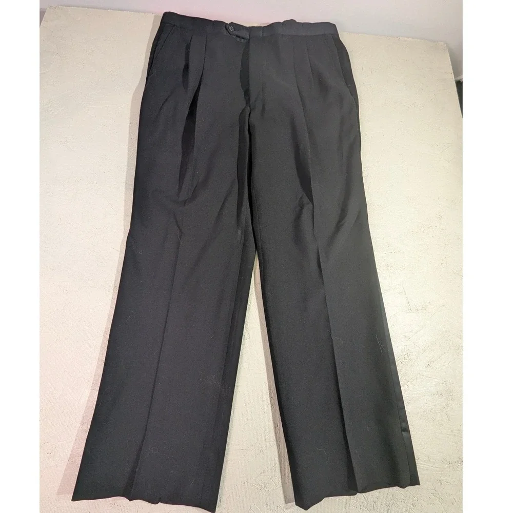 Vintage Black Wool Tuxedo Suit Set 44L Peak Lapel‎ USA